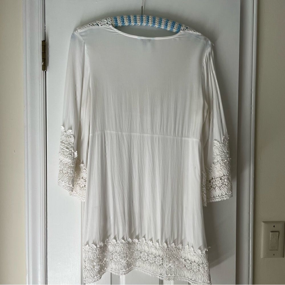 Nostalgia Boho White Crochet Detail Swim Coverup/ Tunic Size S - Picture 8 of 15